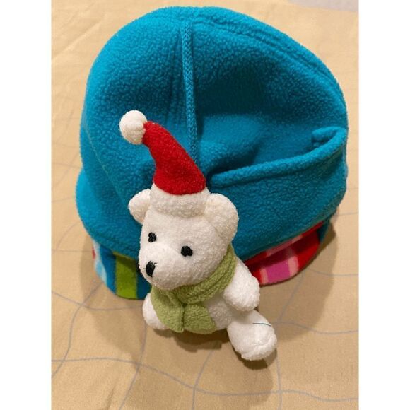 Kids Unisex Winter Mittens & Hat Set Blue 100% Polyester - Picture 7 of 9